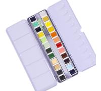 Craftelier - Caja de Pastillas de Acuarelas con Surtido de 24 Colores + Pincel con Depósito de Agua o Waterbrush para Caligrafía, Lettering o Mixed Media y otras Manualidades | Alta Pigmentación