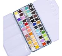 Craftelier - Caja de Pastillas de Acuarelas con Surtido de 48 Colores + Pincel con Depósito de Agua o Waterbrush para Caligrafía, Lettering o Mixed Media y otras Manualidades | Alta Pigmentación