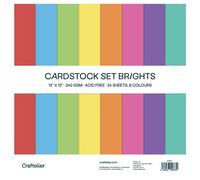 Craftelier - Cardstock Set Brights | Pack de 24 Cartulinas a Doble Cara para Proyectos de Tarjetería, Scrapbooking y Manualidades | Gramaje 240 gr | Tamaño 30,48 cm x 30,48 cm (12" x 12")