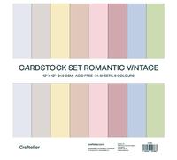 Craftelier - Cardstock Set Romantic Vintage | Pack de 24 Cartulinas a Doble Cara para Proyectos de Tarjetería, Scrapbooking y Manualidades | Gramaje 240 gr | Tamaño 30,48 cm x 30,48 cm (12" x 12")