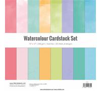 Craftelier - Cardstock Set Watercolour | Pack de 24 Cartulinas a Doble Cara para Proyectos de Tarjetería, Scrapbooking y Manualidades | Gramaje 240 gr | Tamaño 30,48 cm x 30,48 cm (12" x 12")