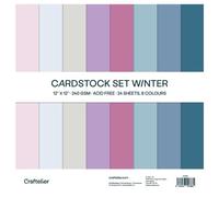 Craftelier - Cardstock Set Winter | Pack de 24 Cartulinas a Doble Cara para Proyectos de Tarjetería, Scrapbooking y Manualidades | Gramaje 240 gr | Tamaño 30,48 cm x 30,48 cm (12" x 12")