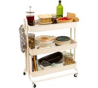 Craftelier - Carrito Grande Metálico de Organización con 3 Bandejas | 4 Ruedas Giratorias 360º con Frenos en 2 | Tamaño Total: 71,2 x 61 x 29 cm - Profundidad de Las Bandejas: 6,6 cm | Color Blanco