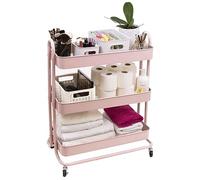 Craftelier - Carrito Grande Metálico de Organización con 3 Bandejas | 4 Ruedas Giratorias 360º con Frenos en 2 | Tamaño Total: 71,2 x 61 x 29 cm - Profundidad de Las Bandejas: 6,6 cm | Color Rosa