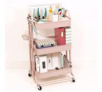 Craftelier - Carrito Metálico de Organización con 3 Bandejas | 4 Ruedas Giratorias 360º con Frenos | Carga Máx. Bandeja 2,99 kg | Distancia Entre Bandejas 25,5 cm | Tamaño 78 x 40 cm - Color Rosa
