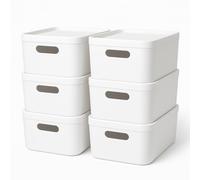Craftelier - Pack de 6 Cajas de Almacenamiento de Plástico Apilable de 5 litros | Caja Organizadora con Tapa Práctica y Resistente | Organizador de Armario | Color Blanco | Medidas 24x17x12,1cm