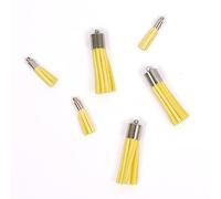Craftelier - Set de 6 Borlas de Ante con Remaches Plateados - Dos Tamaños Diferentes | Home Decor, Bisutería, Scrapbooking | Tamaños: 4 x 1 cm y 2 x 0,5 cm | Color Amarillo Pastel