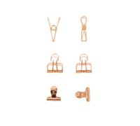 Craftelier - Set de 6 Pinzas Metálicas con 3 Tamaños y 3 Diseños Distintos | Sujeción para Materiales de Scrapbooking y Manualidades | Dimensiones Aprox. 1 x 5,5 cm, 3 x 4 cm, 3 x 3 cm - Oro Rosa