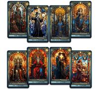 CRAFTERIAN Cartas de tarot de vidrieras, 78 barajas con bordes de aluminio, cartas originales para principiantes y expertos con libro guía, juego de adivinación