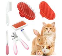Crafterlife Kit de aseo de conejo de 6 piezas con cepillos para desprendimiento, peine de desprendimiento de mascotas, cortaúñas para mascotas, cepillo de aseo para mascotas, peine de masaje con aguja