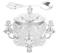 CRAFTHROU Tarro Simple de Usar de Aleación de Zinc Tapa y Cuchara para Condimentos Diseño Europeo Clásico, Gran Capacidad Adecuado para Azúcar y Miel en Casa o Café