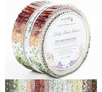 Craftido 100% Algodón Jelly Roll Tela Tiras Precortadas para Acolchar, Manualidades y Costura, 40pcs 2,5"x44"(6,5x112cm) para Alfombras, Edredones, DIY y Decoración del hogar - Cottage Bloom
