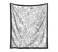 Crafting Coloring Blanket - White/Multicolor, Reusable Washable Activity Mat, Happy Birthday Design Blanket, Soft Fabric Art Canvas, Fade-Resistant Markers Compatible | Classroom, Party, Living Room,