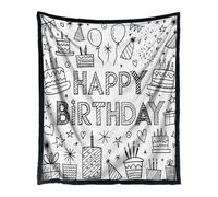 Crafting Coloring Blanket - White/Multicolor, Reusable Washable Activity Mat, Happy Birthday Design Blanket, Soft Fabric Art Canvas, Fade-Resistant Markers Compatible | Classroom, Party, Living Room,