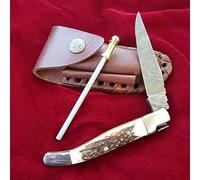 CRAFTOMATIK Cuchillo de bolsillo de acero damasco | Cuchillo plegable Laguiole | Acero inoxidable | Mango de latón | Cuchillo de camping | FK03