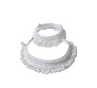Craftopia Overseas Ghungroo tradicional de plata pesada para mujeres y niñas para ocasión de boda, tamaño L, mediano, sin piedras preciosas, mediano, sin piedras preciosas