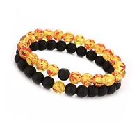 Craftopia Overseas Juego de 2 pulseras de cuentas especiales para hombre, cuentas de piedra de ónix, para mujeres, ansiedad, relaciones a larga distancia, pulseras de ámbar sintético para parejas