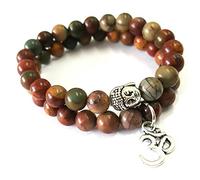 Craftopia Overseas Pulsera india de piedras naturales Om Charm Picasso Jaspe Buda Reiki Yoga y Meditación para hombres y mujeres, tamaño mediano, sin piedras preciosas