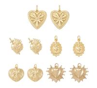 Craftora 10 colgantes ovalados de latón chapados en oro con forma de corazón sagrado, colgantes de metal para collares, pulseras, pendientes, bisutería