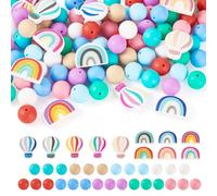 Craftora 101 piezas de cuentas de silicona de colores arcoíris, cuentas focales redondas de silicona con forma de globo aerostático, cuentas espaciadoras de goma para bolígrafos DIY, llaveros y