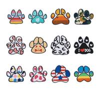 Craftora 12 parches bordados de huellas de perro, gato, coloridos parches para planchar con diseño de huellas de perro, gato, para coser en palo de manualidades, ropa, sombreros, mochilas