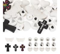 Craftora 36 cuentas de silicona religiosas con forma de cruz redonda, cuentas focales en forma de corazón blanco y negro, para manualidades, manualidades, collares, joyas