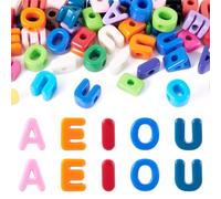 Craftora 50 cuentas acrílicas con letras del alfabeto de vocal, cuentas europeas con agujero grande, cuentas mayúsculas para collares de amistad, llaveros, fabricación de joyas
