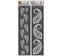 CrafTreat Plantillas reutilizables con borde indio para pintar paredes y azulejos, borde de plumas de pavo real y borde de cachemira, paquete de 2, 3 x 12 pulgadas, plantillas para manualidades