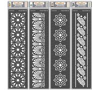 CrafTreat Plantillas reutilizables con bordes de flores para pintura, lienzo, pared y azulejos - Edge VI, Edge IX, Edge X y Edge XI - Paquete de 4 - 3 x 12 pulgadas - Plantillas para manualidades