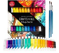 Crafts 4 ALL Juego de Pinturas Acrílicas para Adultos y Niños - Pack de 24 Colores de 12mL Con 3 Pinceles, Pintura No Tóxica Para Huevos de Pascua, Cerámica y Pintura en Rocas.