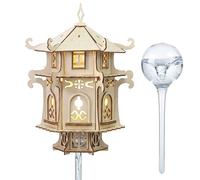 Crafts&Co® Mini Casa Árbol de Madera Pavilion | Kit DIY Wooden Treehouse con LED y Sistema de Riego Automático | Decoración para Plantas de Interior | Maqueta de Madera para Adultos | 27x16x8.3 cm