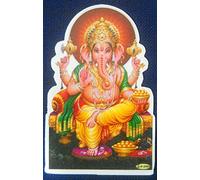 Crafts of India Blessing Lord Ganesha Sitting on Throne Hindu God Sticker (Size 4" X 3" Inches)