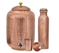 CRAFTS STUDIO Dispensador de agua de cobre de 8 litros y 2 vasos con juego de botellas de agua, martillado a mano, solución de hidratación ayurvédica