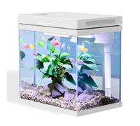 Craftsboys Tanque de peces de 16 L, acuario de nano vidrio, sistema de filtro mejorado y luz LED, para agua dulce y marina, bolas de filtro incluidas (blanco, 16 L)
