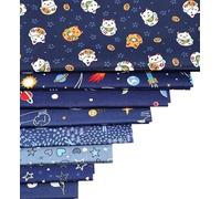 CraftsFabrics - 8 piezas azul oscuro de dibujos animados de cohete espacial para niños, cuartos grasos, sarga de algodón, tela precortada, patchwork, para guardería