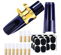 craftshou El kit de 31 boquillas para saxofón alto incluye boquilla de saxofón con ligadura de metal, cojines de 2.5 lengüetas para saxofón y tapa de plástico (azul)