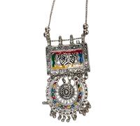 craftslook Collar y aretes de plata oxidada con multicolor, juego de joyas étnicas indias tribales tribales de plata alemana de doble tono, juego de collar de plata único indio, regalos para mujer