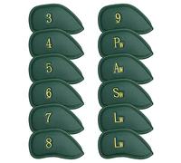 Craftsman Golf Juego de 12 Fundas Gruesas de Cuero sintético para Cabeza de Hierro de Golf, Fundas para Todas Las Marcas, Disponible para versión Personalizada (Verde con Dorado no.)