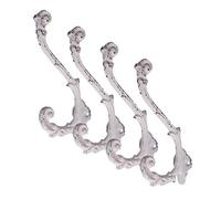 CRAFTSMAN ROAD Ganchos de pared de hierro fundido vintage (acabado blanco antiguo, juego de 4) - Ganchos rústicos, de granja, Shabby Chic, francés, ideales para abrigos, bolsos, toallas, sombreros |