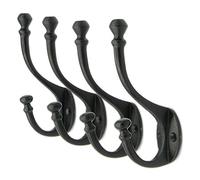 Craftsman Road Ganchos de pared vintage de hierro fundido (negro, juego de 4) - Ganchos rústicos para abrigos de granja | Ideal para abrigos, bolsos, toallas, sombreros | Heritage Select