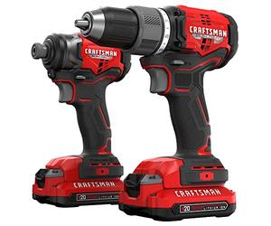 CRAFTSMAN V20 RP Taladro inalámbrico y destornillador de impacto, kit combinado de herramientas eléctricas, 2 baterías y cargador incluidos (CMCK211C2)