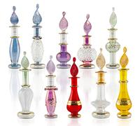 CraftsOfEgypt Genie - Botellas de perfume en miniatura de vidrio soplado para perfumes y aceites esenciales, juego de frascos decorativos, cada uno de 5 cm de alto, colores surtidos (10)