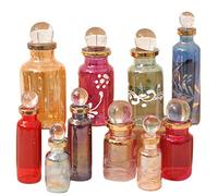 CraftsOfEgypt Genie - Mini botellas de vidrio soplado para perfume, aceites esenciales o poción, juego de 10 frascos pequeños decorativos, cada uno de 5 cm de alto, varios colores