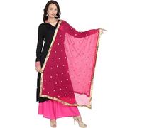 CRAFTSTRIBE Pink Embroidered Chiffon Dupatta with Gold Polka Dots and Golden Border - 2.5 Meter Lightweight Ethnic Wear Accessory for Women