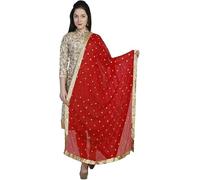 CRAFTSTRIBE Red Embroidered Chiffon Dupatta with Gold Polka Dots and Golden Border - 2.5 Meter Lightweight Ethnic Wear Accessory for Women