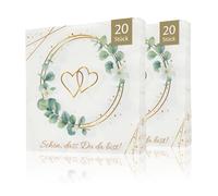 CraftWerk Servilletas de eucalipto con corazón, paquete de 40 unidades, diseño con texto "Schön dass Du da bist", decoración de mesa para bodas, bautizos, confirmaciones, servilletas de papel doradas