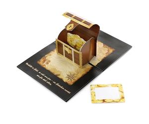 CraftWerk Tarjeta desplegable 3D con cofre del tesoro - Vale para rellenar con tarjeta rasca para hombres y mujeres - vale de deseos como tarjeta de cumpleaños