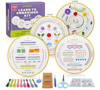 Craftwiz Juego de 4 juegos de bordado para principiantes, adultos y niños con patrones de bordado simples, kit de bordado para principiantes para adultos, kit de bordado a mano que incluye aro de