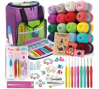 Craftwiz Kit de aprendizaje de ganchillo para principiantes y adultos, juego completo para principiantes con 20 madejas de hilo, 9 ganchos, bolsa organizadora y libro, kit de inicio de ganchillo
