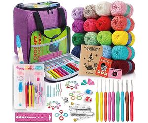 Craftwiz Kit de aprendizaje de ganchillo para principiantes y adultos, juego completo para principiantes con 20 madejas de hilo, 9 ganchos, bolsa organizadora y libro, kit de inicio de ganchillo